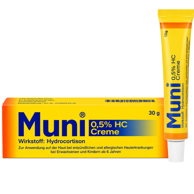 Faltschachtel und Tube der Muni 0,5% HC Creme