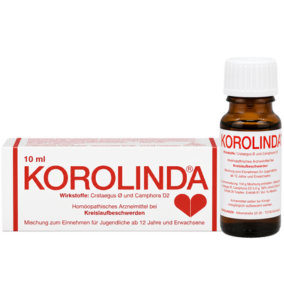 Faltschachtel und Flasche der Korolinda Tropfen