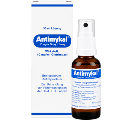 Faltschachtel und Sprayflasche des Antimykal Sprays